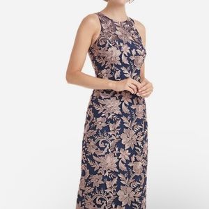 Net JS COLLECTIONS Embroidered Halter Neck Pencil Gown Navy/Latte, size 6